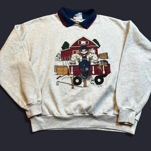 Vintage country primitive farm scarecrow farm collared sweatshirt size XL